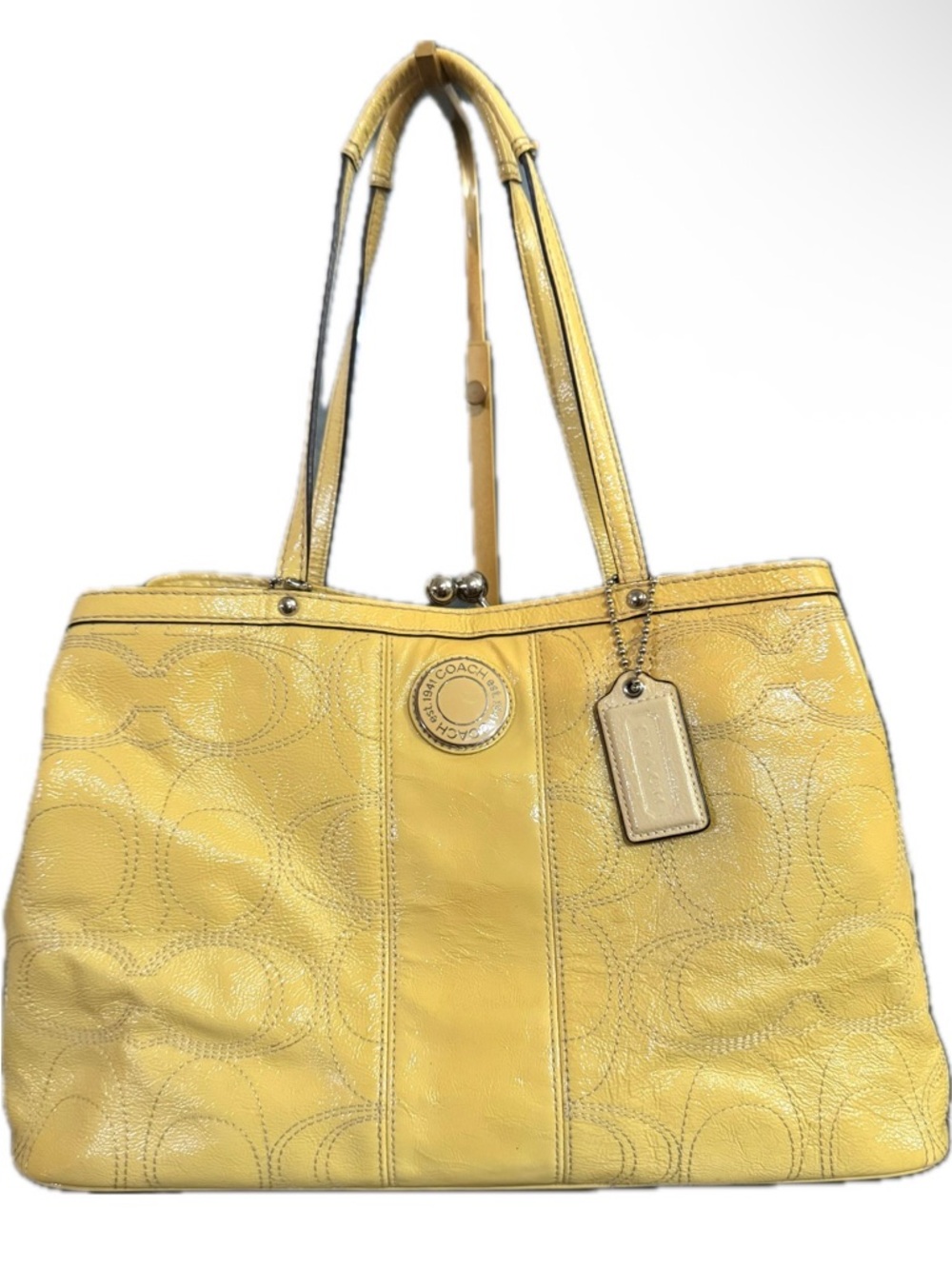 Coach Signature Stitched Patent Leather Kisslock shoulder Bag 2012 (F19215) $398